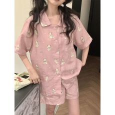 批发仿棉 <b class='q'>可爱</b>粉色小熊<b class='q'>睡衣</b>女2026年新款夏季甜美短袖家居服