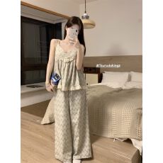 批发仿棉 <b class='q'>可爱</b>碎花拼接蕾丝吊带长裤<b class='q'>睡衣</b>女夏季新款家居服套装