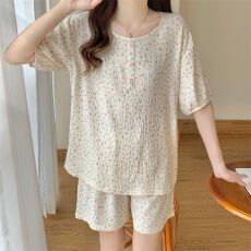 批发云朵棉 韩系ins<b class='q'>睡衣</b>女夏季短袖短裤甜美<b class='q'>可爱</b>小碎花家居服