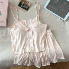 批发夏季新款仿棉拉架压花吊带带胸垫女款<b class='q'>短裤</b>家居服套装