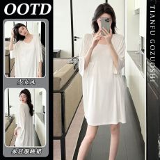 批发<b class='q'>莫代尔</b>面料夏季网红短袖纯色睡裙休闲宽松风韩版外穿<b class='q'>睡衣</b>家居服