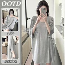 批发<b class='q'>莫代尔</b>面料夏季网红短袖纯色睡裙休闲宽松风韩版外穿<b class='q'>睡衣</b>家居服