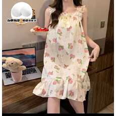 批发云朵棉带胸垫睡裙韩系印花10款女士<b class='q'>睡衣</b>小众高颜值家居服