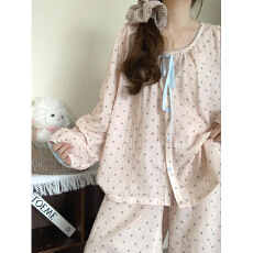 140g云朵棉秋季新款甜美波点圆领睡衣少女春秋家居服可外穿套装
