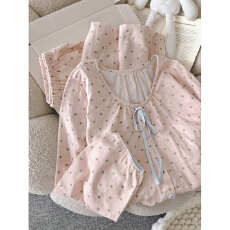 140g云朵棉秋季新款甜美波点圆领睡衣少女春秋家居服可外穿套装