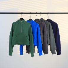 批发LULULAICE半拉连帽宽松卫衣女士运动休闲Scuba<b class='q'>外套</b>秋冬加绒瑜伽服