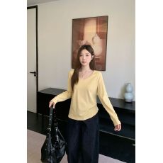 宽松休闲T恤棉女2025新款春秋季V领长袖内搭上衣外穿遮肉简约百搭