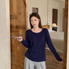 批发大码2025<b class='q'>女装</b>胖mm长袖T恤新款<b class='q'>春秋</b>季宽松显瘦百搭遮肚打底上衣棉