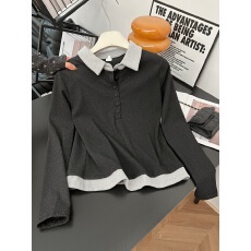 批发双面德绒假两件polo领长袖T恤女秋冬<b class='q'>大码</b>胖MM修身显瘦<b class='q'>打底衫</b>上衣