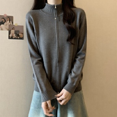 批发<b class='q'>大码</b>女装高级感黑色立领双拉链针织开衫早秋胖mm遮肚显瘦<b class='q'>外套</b>上衣