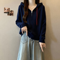 批发灰色连帽毛衣外套<b class='q'>女</b>秋季2025新款爆款大码胖MM宽松慵懒风针织开衫