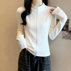 批发设计感双拉链立领长袖卫衣女秋季大码胖MM时尚百搭<b class='q'>修身</b>打底衫上衣