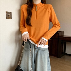 批发大码德绒立领打底衫T恤女秋冬胖MM高级感内搭<b class='q'>修身</b>显瘦半拉链上衣