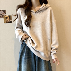 批发慵懒宽松连帽卫衣<b class='q'>女</b>秋冬2025新款大码胖MM套头设计感百搭宽松上衣
