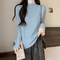 批发海盐蓝软糯半高领毛针织衫女秋季<b class='q'>大码</b>胖MM显瘦气质内搭打底衫上衣