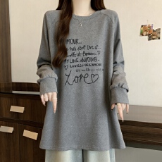 批发<b class='q'>大码</b>女装韩系灰色宽松中长款卫衣秋冬2025新款显瘦内搭打底衫上衣