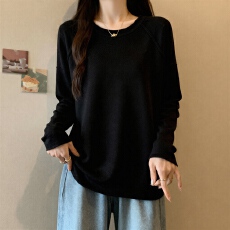 批发<b class='q'>韩版</b>宽松慵懒风圆领针织衫女秋季大码胖MM长袖套头毛衣<b class='q'>打底衫</b>上衣