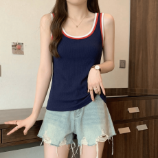批发<b class='q'>大码</b>撞色拼接U领无袖<b class='q'>背心</b>女2026早春新款遮副乳美背洋气打底上衣
