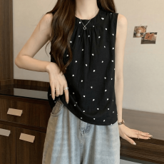 批发韩系爱心印花无袖<b class='q'>背心</b>衬衫女2026夏季<b class='q'>大码</b>胖MM修身显瘦别致小上衣