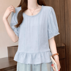 批发气质韩版正肩短袖衬衫女2026夏季<b class='q'>大码</b>微胖mm漂亮小衫别致绝美上衣