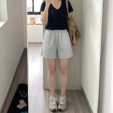 韩系灰色休闲短裤女夏季胖MM大码抽绳松紧高腰阔腿裤显瘦百搭裤子