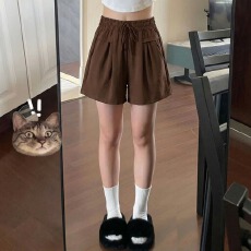 批发复古咖色<b class='q'>休闲</b>短裤女2026夏装大码胖mm显瘦百搭阔腿裤梨形A字<b class='q'>热裤</b>