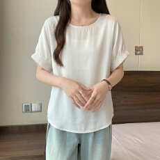批发大码法式优雅纽扣圆领短袖<b class='q'>衬衫</b>女2026<b class='q'>夏季</b>新款百搭休闲风宽松<b class='q'>衬衣</b>