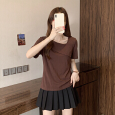 批发轻熟设计感斜领短袖T恤女2026夏季新款<b class='q'>大码</b>胖MM宽松显瘦百搭上衣