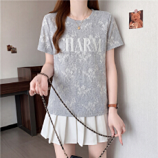 批发超好看刺绣白色字母短袖T恤女夏季<b class='q'>大码</b>胖MM显瘦宽松休闲百搭上衣