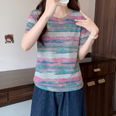 批发欧货晕染设计感短袖T恤女夏季新款<b class='q'>大码</b>胖MM显瘦宽松超火减龄上衣