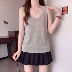 批发烫钻冰丝针织<b class='q'>吊带</b><b class='q'>背心</b>女2026夏季外穿<b class='q'>大码</b>胖MM高级感V领无袖上衣