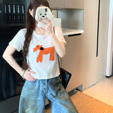 批发印花圆领正肩短袖<b class='q'>T</b>恤女2026夏季大码微胖mm宽松显瘦百搭休闲上衣