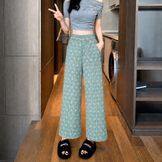 批发大码胖MM印花显瘦直筒<b class='q'>九分裤</b>女夏季新款<b class='q'>高腰</b>宽松复古百搭休闲裤子