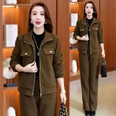 批发2025秋冬季新款加绒加厚时尚<b class='q'>套装</b>女洋气立领<b class='q'>妈妈</b>装百搭显瘦两件套