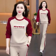 批发高端质量圆领套装春秋季2025新款时尚减龄中年卫衣妈妈休闲两件套