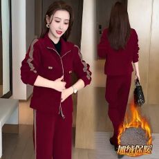 批发2025冬季加绒加厚套装女新款时尚洋气质减龄<b class='q'>开衫</b>外套直筒裤两件套