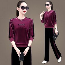 批发<b class='q'>金丝</b><b class='q'>绒套装</b>女春秋2026新款妈妈圆领卫衣时尚减龄运动服休闲两件套