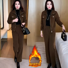 批发官图  时尚运动服套装女2025冬季新款加绒加厚外套直筒<b class='q'>裤</b>两件套潮