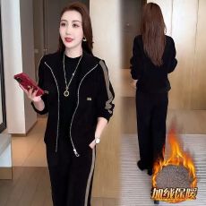 批发立领加绒外套女2026秋冬<b class='q'>新款</b>时尚拼接显瘦保暖<b class='q'>运动服</b>套装一整套潮