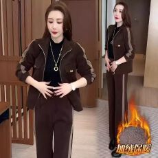 批发立领加绒外套女2025秋冬<b class='q'>新款</b>时尚拼接显瘦保暖<b class='q'>运动服</b>套装一整套