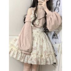 批发甜美蔷薇碎花<b class='q'>吊带</b>裙灯芯绒套装<b class='q'>连衣裙</b>新款斜肩重工毛衣裙摆印花