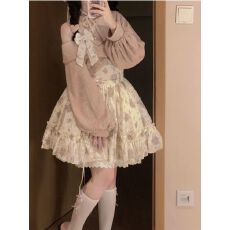 批发蔷薇甜美碎花<b class='q'>吊带</b>裙潮套装<b class='q'>连衣裙</b>早春新款斜肩印花毛衣