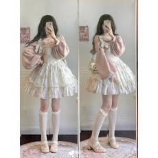 批发蔷薇甜美碎花<b class='q'>吊带</b>裙潮套装<b class='q'>连衣裙</b>早春新款斜肩印花毛衣