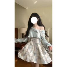 批发【原版质量】碎花吊带裙显瘦公主<b class='q'>清新</b>斜肩套装日系毛衣甜美<b class='q'>连衣裙</b>