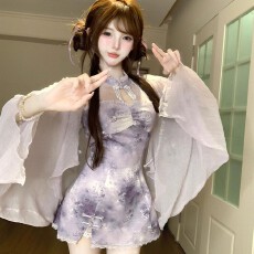 批发新中式国风改良镂空旗袍连衣裙女气质蕾丝拼接包臀裙