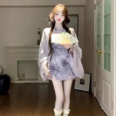 批发新中式国风改良旗袍立领无袖连衣裙女夏季新款设计感修身显瘦短裙