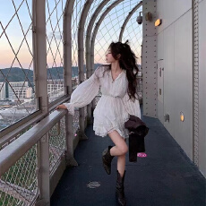 批发纯棉超仙收腰显瘦长袖<b class='q'>连衣裙</b>女春秋季蓬蓬蛋糕裙气质甜美小白裙子