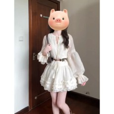 批发新疆云南川西《克莱蒙公路》灯笼袖白色<b class='q'>连衣裙</b>女氛围感穿搭气质秋