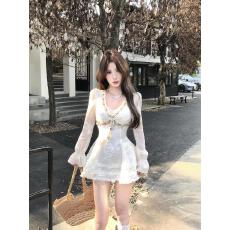 批发（高质量）枫林漫卷新款纯欲法式设计绣花<b class='q'>连衣裙</b>辣妹秋季长袖收腰