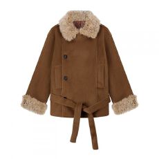 批发（夹棉里布）复古气质毛绒长袖外套